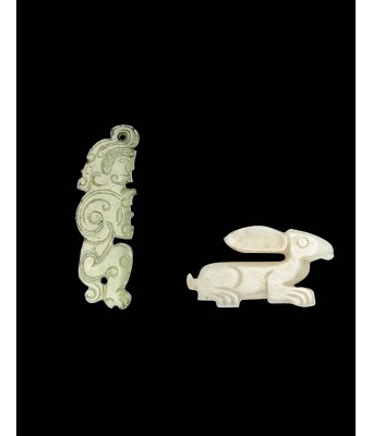Two Chinese White Jade Figures Rabbit Pendant Wstern Zhou Dynasty BC1046-771