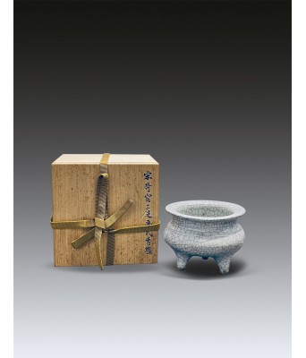 A Chinese White Ge Glazed Tripod Censer Yuan or Ming Dynasty