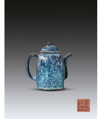 A Chinese Yixing Clay Jun Glazed Teapot with Gemingxiang Mark 1644-1912