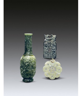 Three Chinese Jade Flower Inserter and Pendants Qing Dynasty 1644-1912