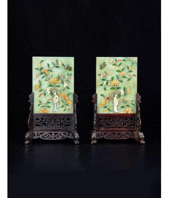 Pair of Figures Jade Plaque Qing Dynasty 1644-1912
