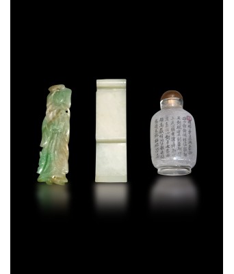 Three Chinese Snuff Bottle Jadeite Figures Jade Pendant Qing Dynasty 1644-1912