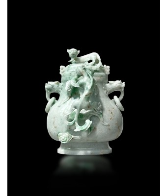 A Chinese Jadeite Dragon Vase with Lid Qing Dynasty 1644-1912