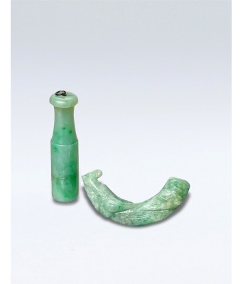 Two Chinese Jadeite Pipe and Dragon Pendant Qing Dynasty 1644-1912