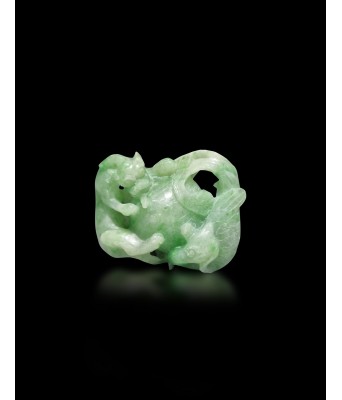 A Chinese Jadeite Dragon & Pheonix Pendant Qing Dynasty 1644-1912