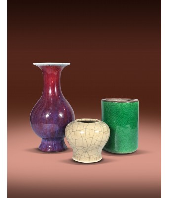 Three of Monochrome Glazed Vase Qing Dynasty 1644-1912