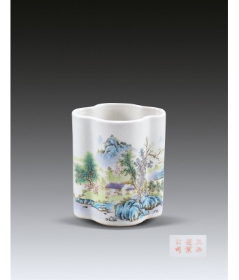 A Chinese Famille Rose Landscape Brushpot Republic of China