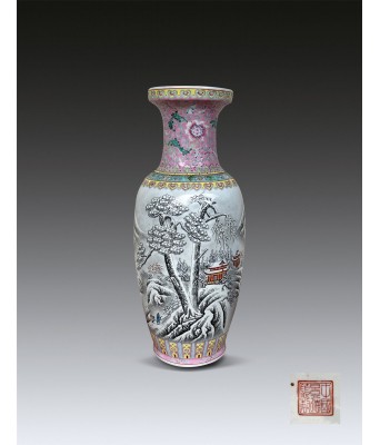 A Chinese Famille Rose Landscape Vase 1970S