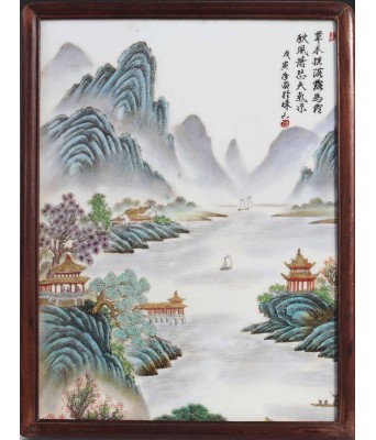 A Chinese Famille Rose Landscape Plaque