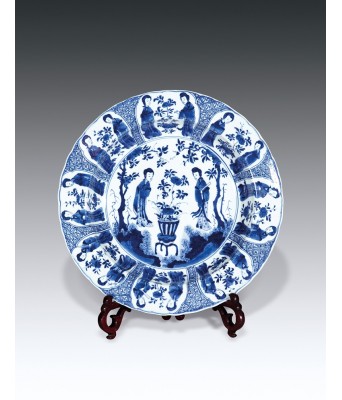 A Chinese Blue and White Figures Plate Qing Kangxi Period 1661-1722