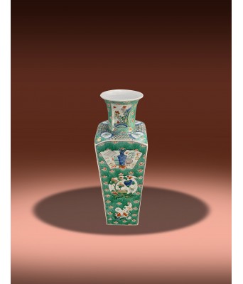 A Rare Chinese Famill Verte Grand Square Porcelain Vase Kangxi Period 1664-1722