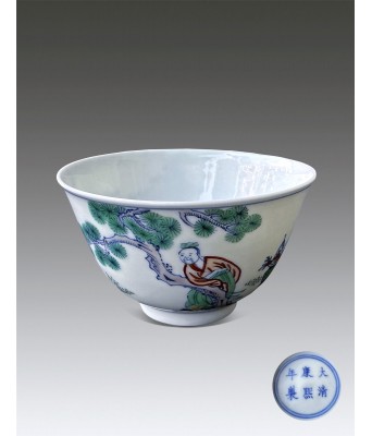 A Chinese Doucai Figure Cup Qing Kangxi Mark and Period 1662-1722