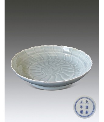 A Chinese White Glazed Lotus Plate Qing Yongzheng Mark and Period 1722-1735