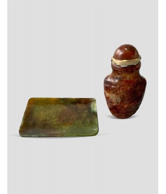 清乾隆白玉兽面纹鼻烟壶烟碟一组两件 1735-1796