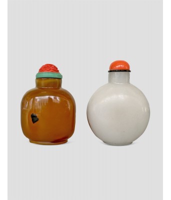 清乾隆琉璃仿金皮白玉琉璃仿影子玛瑙鼻烟壶