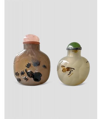 清中期冰糖玛瑙鼻烟壶一组二件