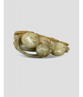 清洒金皮和田白玉童子舞狮 1644-1912