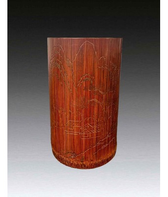清竹雕题诗文笔筒 1644-1912