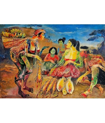 Hendra Gunawan油画卖鱼