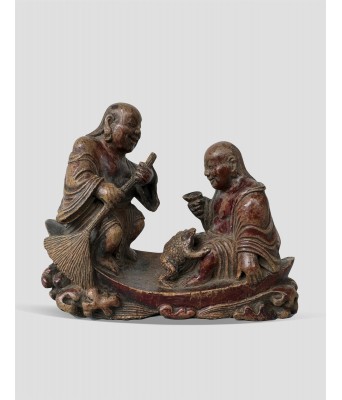 清中期竹雕人物和合二仙圆雕件