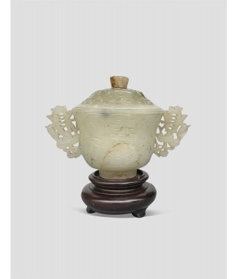 明代和田白玉福寿双耳杯 1368-1644