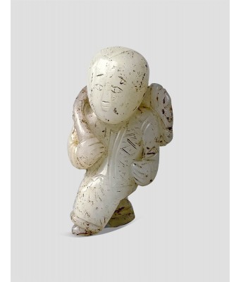 宋和田白玉童子背莲圆雕件 960-1279