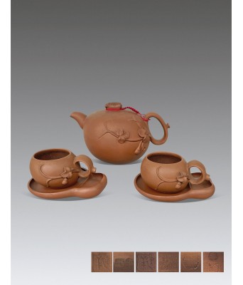 宜兴紫砂名家汪建祥瓜瓞纹茶具一套五件