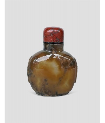 清大号玛瑙素面双狮辅首鼻烟壶 1644-1912