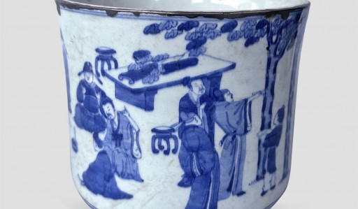 中国清時代　大清雍正年製　青花筆筒　高さ14㎝　東Y7-1003⭐︎2Fタサオ A fine and rare blue and white four-handled meiping, Qing dynasty,