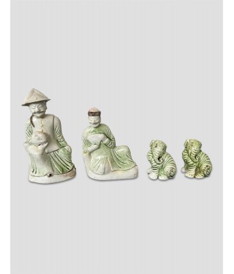清康熙三彩瓷雕人物大象文房水滴一组四件 1661-1722