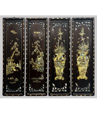 清酸枝镶嵌螺钿山水人物花瓶四条屏1644-1912