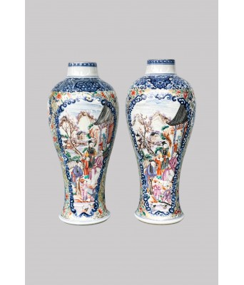 清乾隆广彩人物花瓶一对 1736-1796