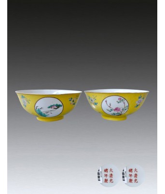 清光绪匝道粉彩开窗花卉纹碗一对 1875-1908