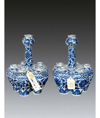 清青花花卉纹管瓶一对 1644-1912