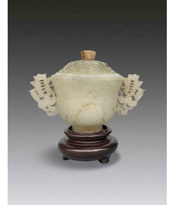 明代和田白玉福寿双耳杯 1368-1644