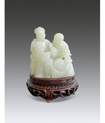 清乾隆和田白玉三娘教子圆雕件 1736-1796
