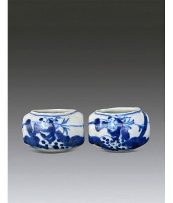 清青花人物鸟杯一对 1644-1912