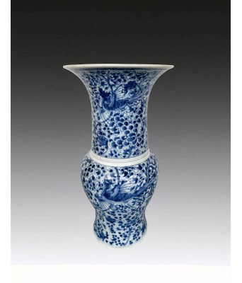 清康熙青花凤穿花花觚 1661-1722