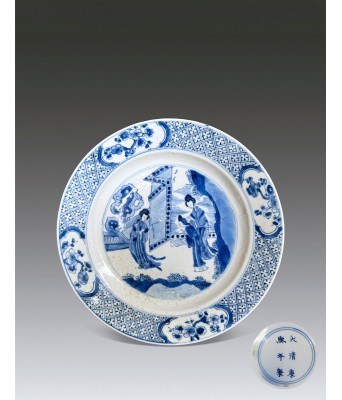 清康熙青花仕女盘 1661-1722