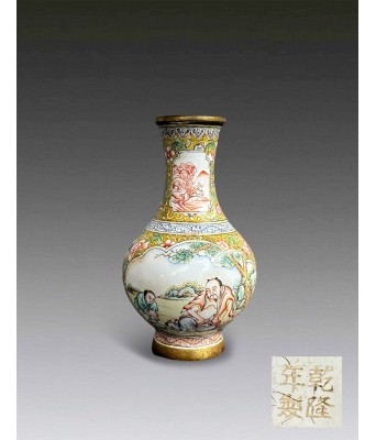 清乾隆铜胎画珐琅人物花插 1735-1796