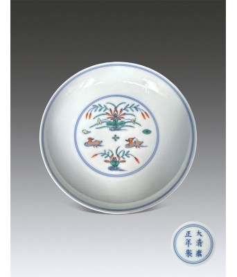 A Chinese Doucai Lotus Pound Bird Plate Qing Yongzheng Mark