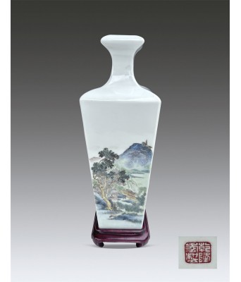 A Famille Rose Landscape Vase with Hexuren Mark