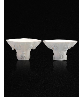 Pair of Dehua White Glazed Cup Qing Kangxi Period 1662-1722