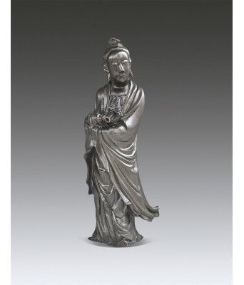 A Chinese Bronze Silver Inlaid Guanying Ming Dynasty
