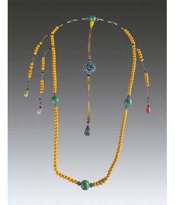 A Very Rare Imperial Yellow Glass Court Necklaces Chaozhu 1644-1912