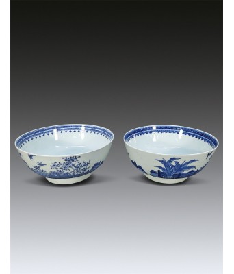 Pair of Chinese Blue and White Flower and Bird Qing Qianlong Period