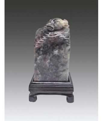 A Chinese Shoushan Soapstone Buffalo Seal With Stand