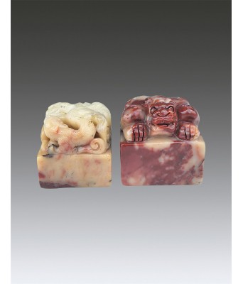 A Group of Shoushan Soapstone Lion and Dragon Seal