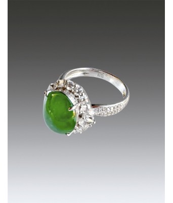 Glass Jadeite Imperial Green Hulu Platinum Diamond Ring
