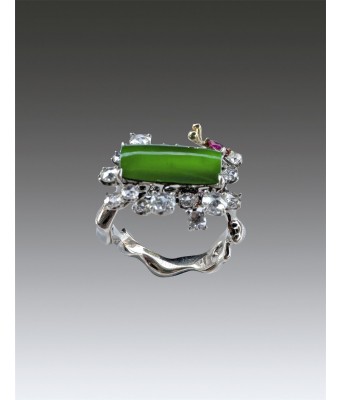 Glass Jadeite Platinum Diamond Ring